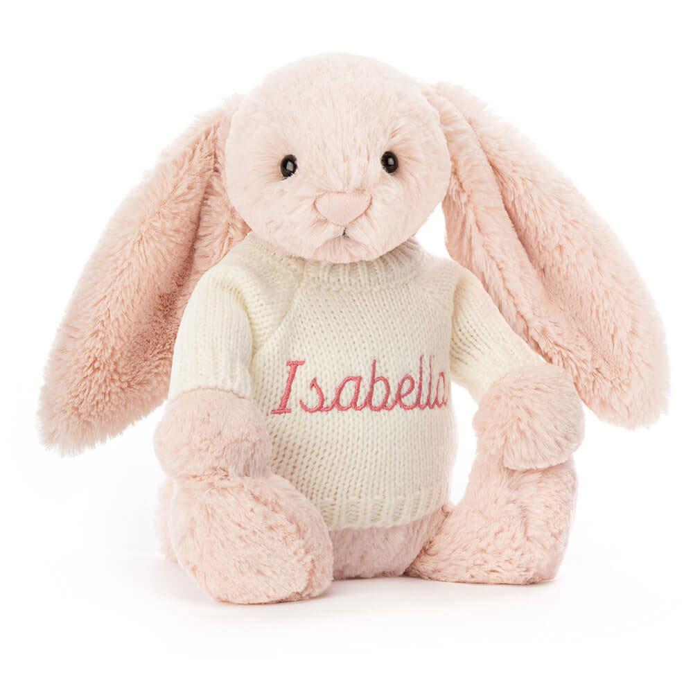 Baby & Books Jellycat Bashful Blush Bunny with Personalised Cream Jumper 31cm x 12cm x 9cm Rosas | México  3421JRGBY