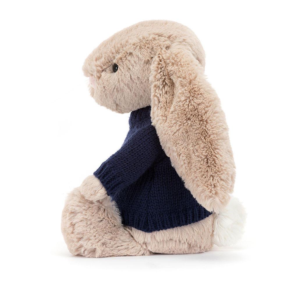 Baby & Books Jellycat Bashful Bunny with Personalised Navy Jumper 31cm x 12cm x 9cm Beige | México  5690ADKGE