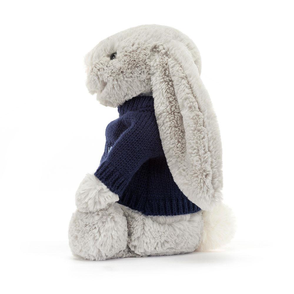 Baby & Books Jellycat Bashful Silver Bunny with Personalised Navy Jumper 31cm x 12cm x 9cm Grises | México  5160PJFBV