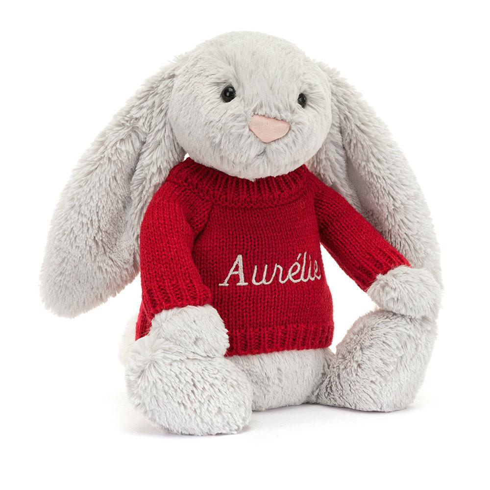 Baby & Books Jellycat Bashful Silver Bunny with Personalised Jumper 31cm x 12cm x 9cm Grises | México  3540PFDXB