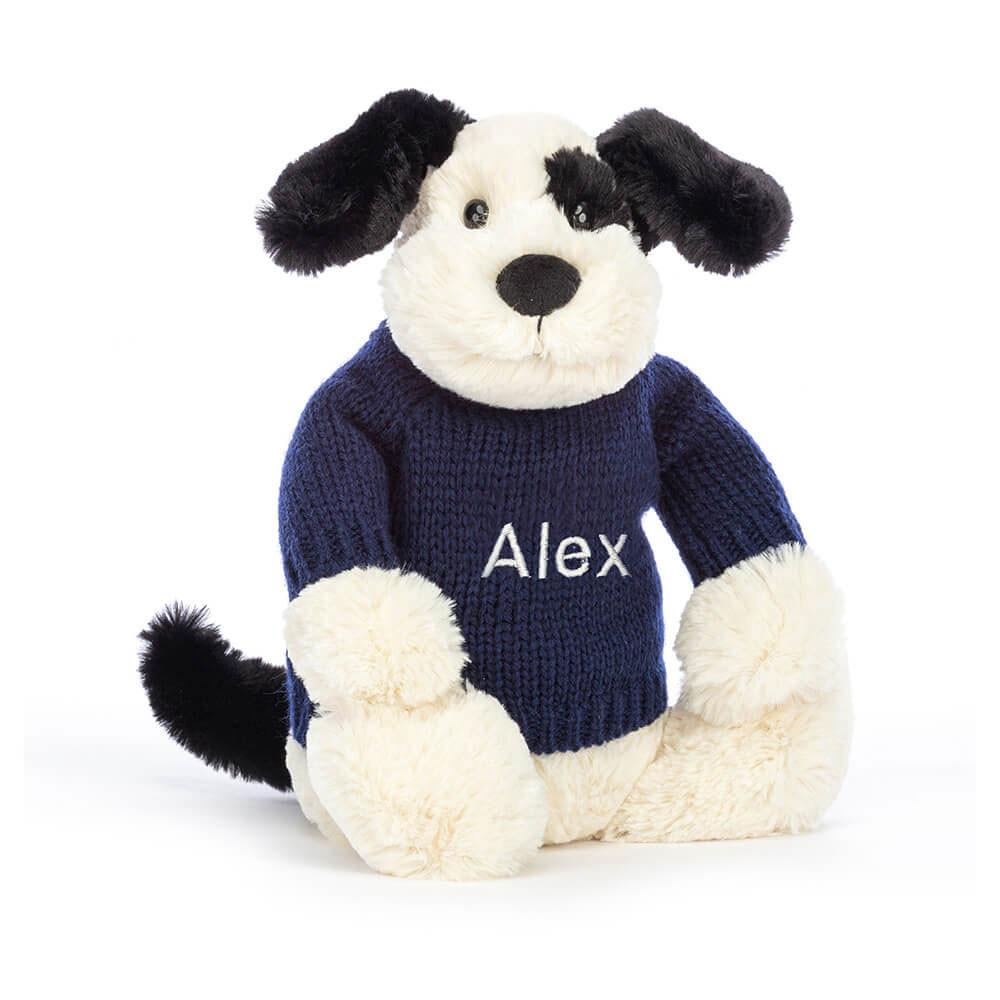 Baby & Books Jellycat Bashful & Cream Puppy with Personalised Navy Jumper 31cm x 12cm x 9cm Blancos | México  0147UXRIK