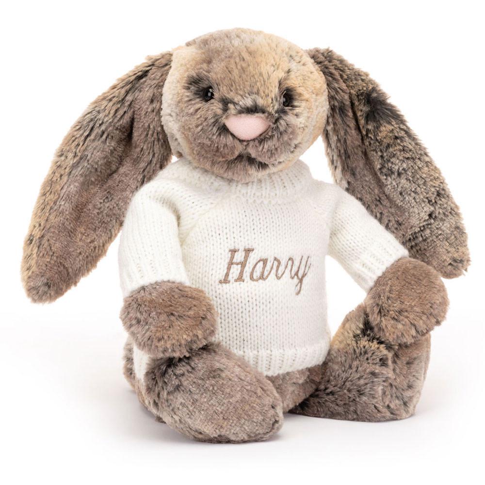 Discover Jellycat Bashful Cottontail Bunny with Personalised Cream Jumper 31cm x 12cm x 9cm Marrom | México  9548TMPRV