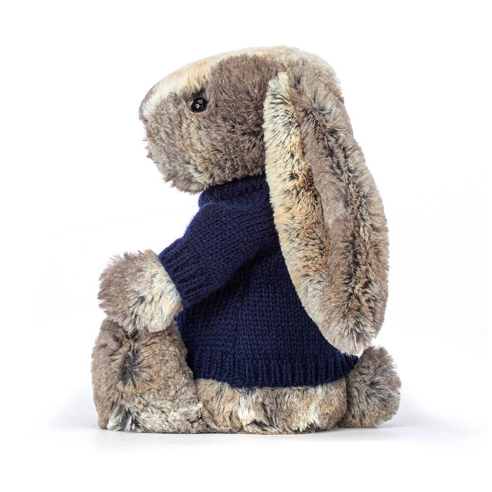 Discover Jellycat Bashful Cottontail Bunny with Personalised Navy Jumper 31cm x 12cm x 9cm Marrom | México  2496YBTJE