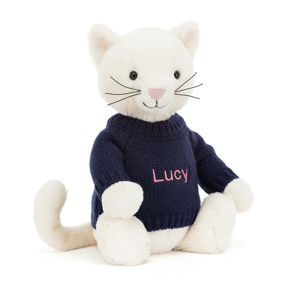 Discover Jellycat Bashful Cream Kitten with Personalised Navy Jumper 31cm x 12cm x 9cm Blancos | México  2873YZWTU