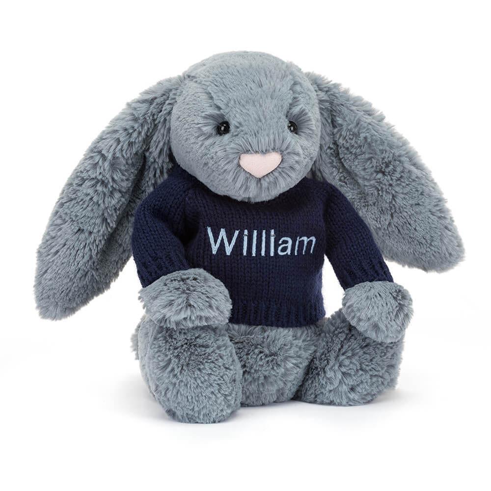 Discover Jellycat Bashful Dusky Bunny with Personalised Navy Jumper 31cm x 12cm x 9cm Azules | México  0526JYSFA