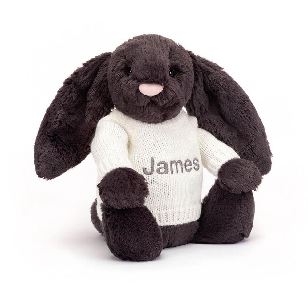 Discover Jellycat Bashful Inky Bunny with Personalised Cream Jumper 31cm x 12cm x 9cm Negros | México  3690FNRAO