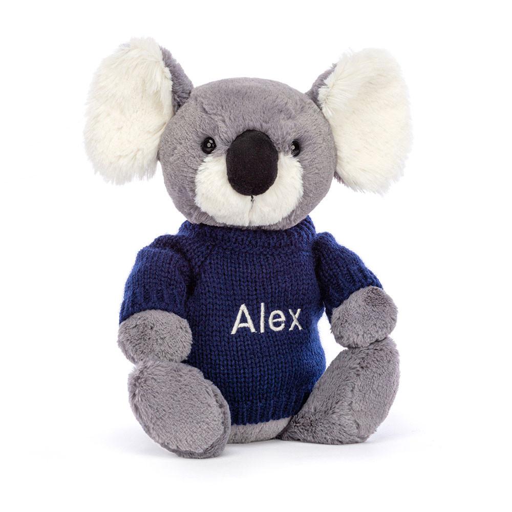 Discover Jellycat Bashful Koala with Personalised Navy Jumper 31cm x 12cm x 9cm Grises | México  5738XVRBI