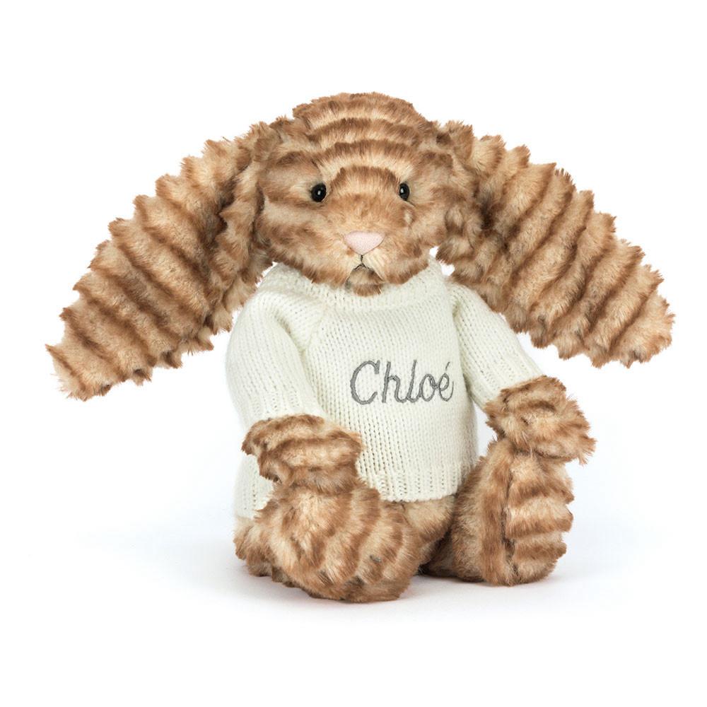 Discover Jellycat Bashful Luxe Bunny Juniper with Personalised Cream Jumper 31cm x 12cm x 9cm Marrom | México  8179XFAYB