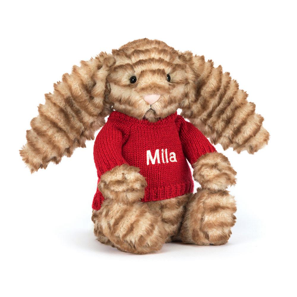 Discover Jellycat Bashful Luxe Bunny Juniper with Personalised Jumper 31cm x 12cm x 9cm Marrom | México  5371ZUEVB