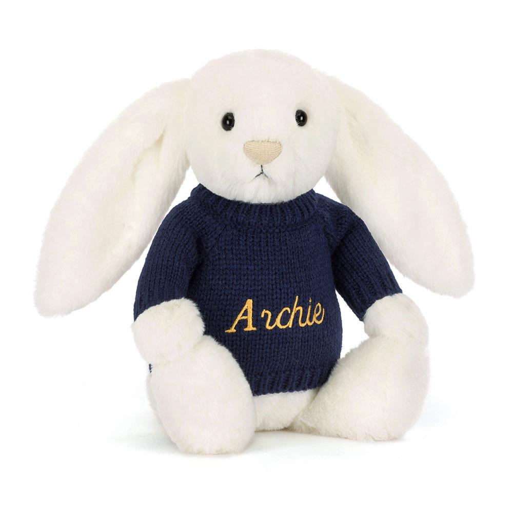 Discover Jellycat Bashful Luxe Bunny Luna with Personalised Navy Jumper 31cm x 12cm x 9cm Blancos | México  2047AWXDL