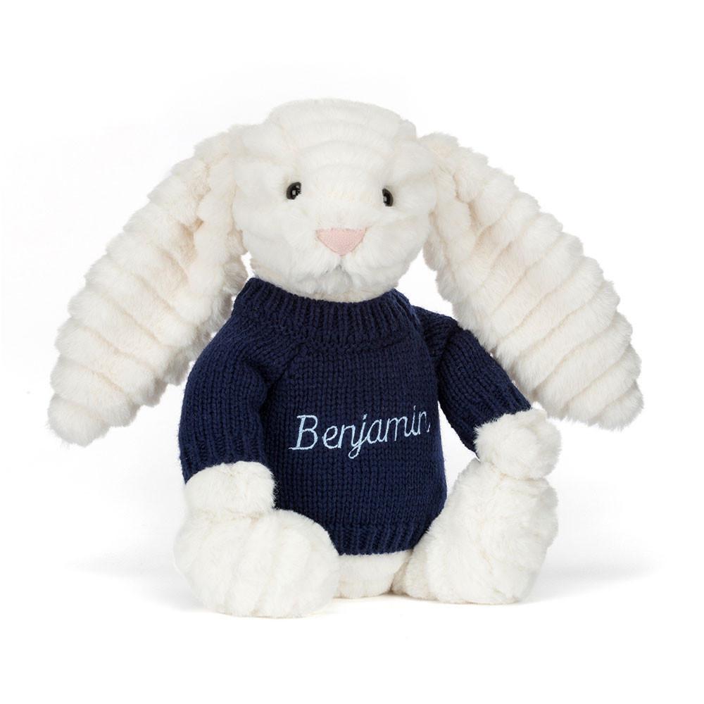 Discover Jellycat Bashful Luxe Bunny Nimbus with Personalised Navy Jumper 31cm x 12cm x 9cm Blancos | México  8937MDZKG