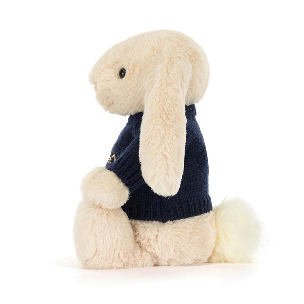Discover Jellycat Bashful Luxe Bunny Willow with Personalised Navy Jumper 31cm x 12cm x 9cm Beige | México  7631CRILM