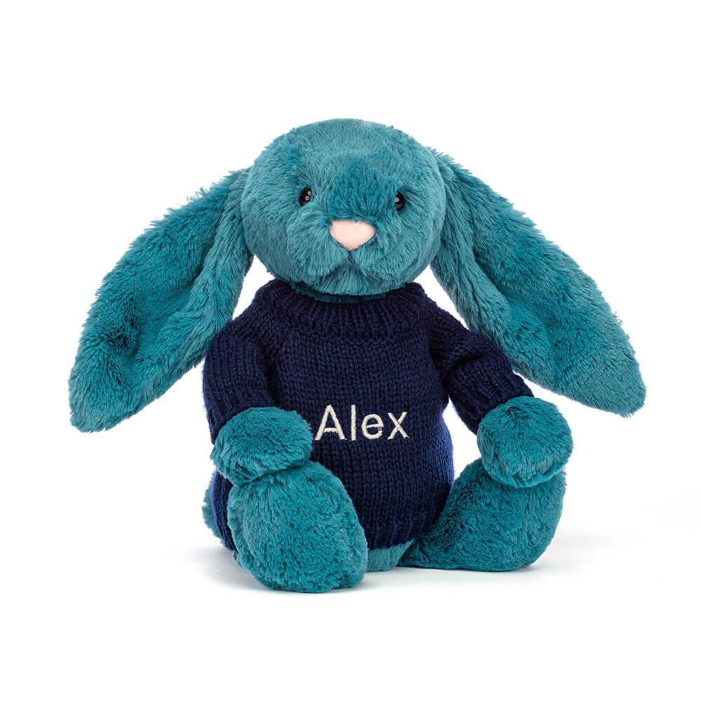 Discover Jellycat Bashful Mineral Bunny with Personalised Navy Jumper 31cm x 12cm x 9cm Azules | México  9853EPOCG