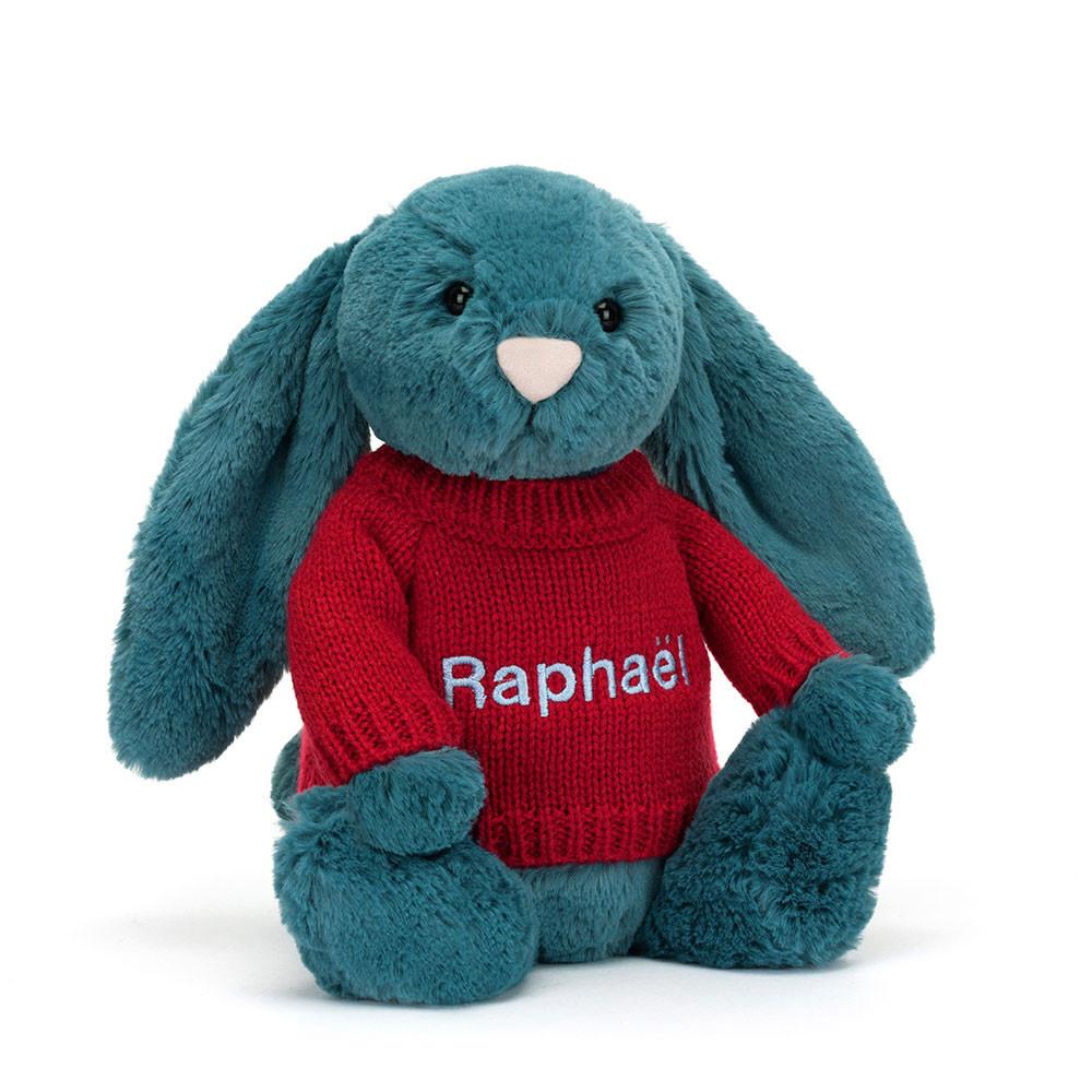 Discover Jellycat Bashful Mineral Bunny with Personalised Jumper 31cm x 12cm x 9cm Azules | México  8045ZERID