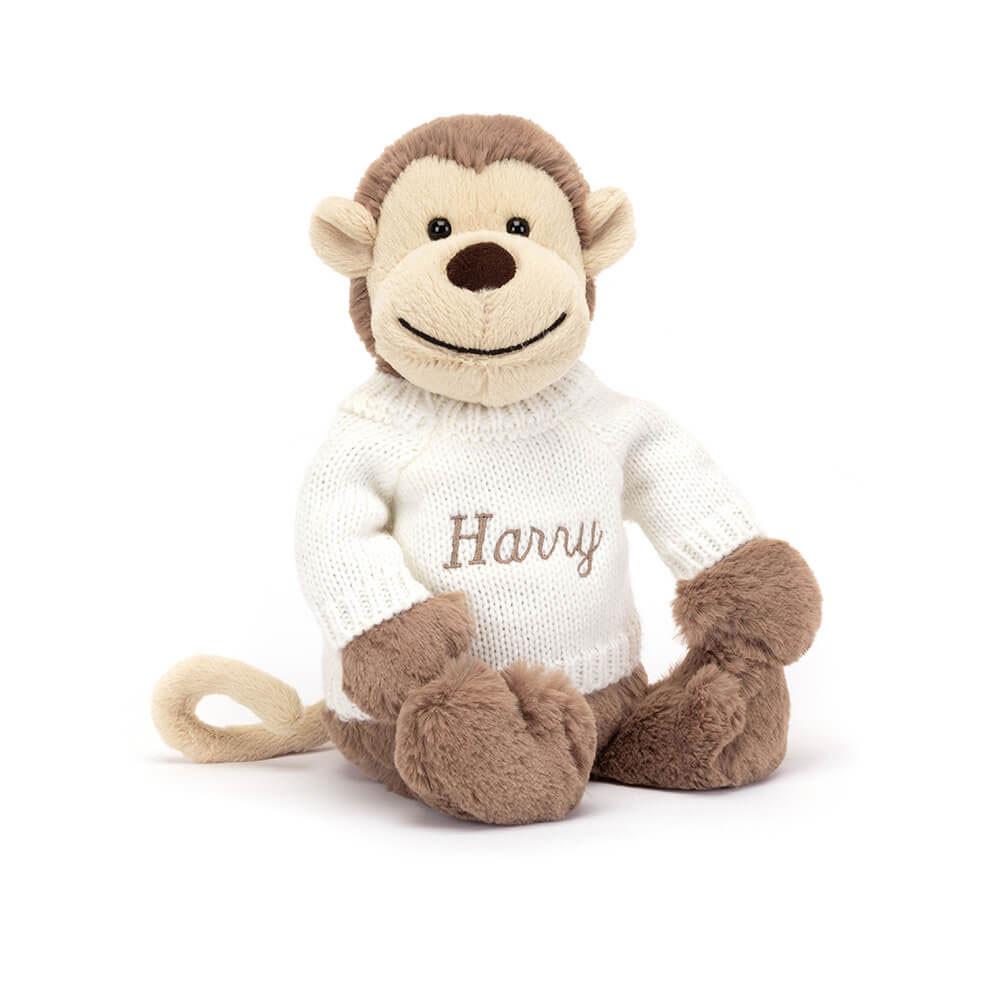 Discover Jellycat Bashful Monkey with Personalised Cream Jumper 31cm x 12cm x 9cm Marrom | México  0978HCGAO