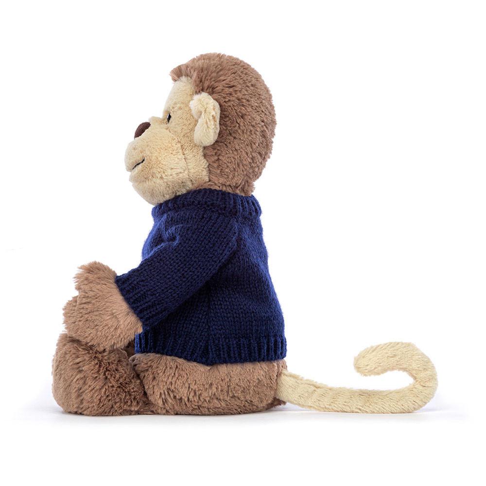 Discover Jellycat Bashful Monkey with Personalised Navy Jumper 31cm x 12cm x 9cm Marrom | México  3695RJOTM