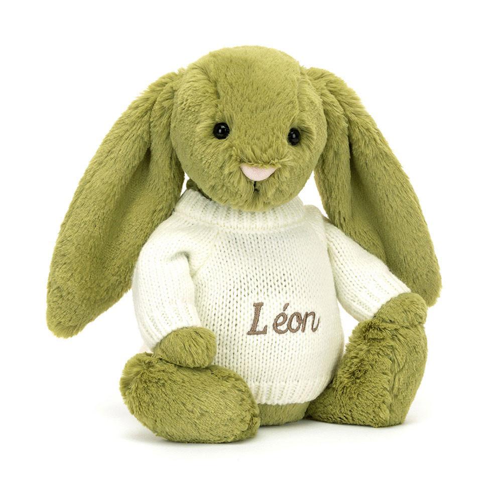 Discover Jellycat Bashful Moss Bunny with Personalised Cream Jumper 31cm x 12cm x 9cm Verdes | México  2957AFMYO