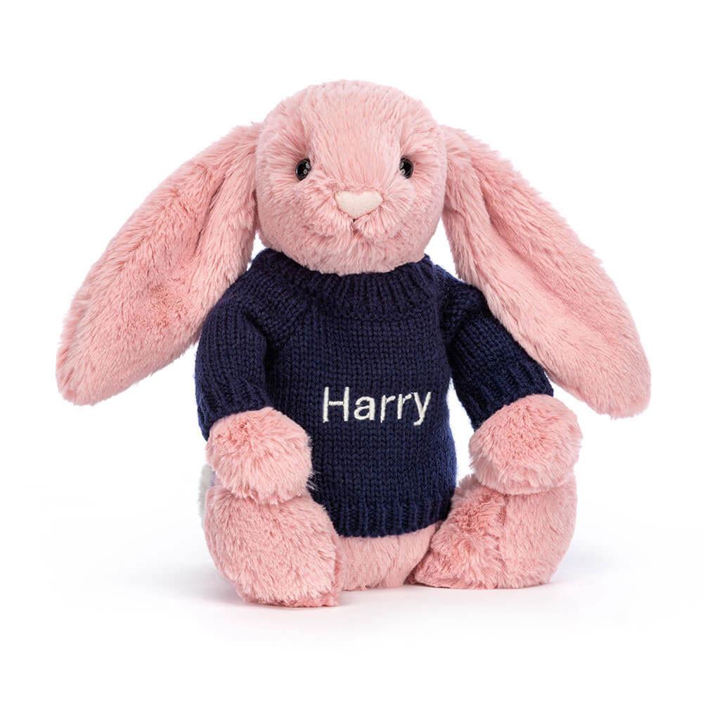 Discover Jellycat Bashful Petal Bunny with Personalised Navy Jumper 31cm x 12cm x 9cm Rosas | México  5314OXGCT