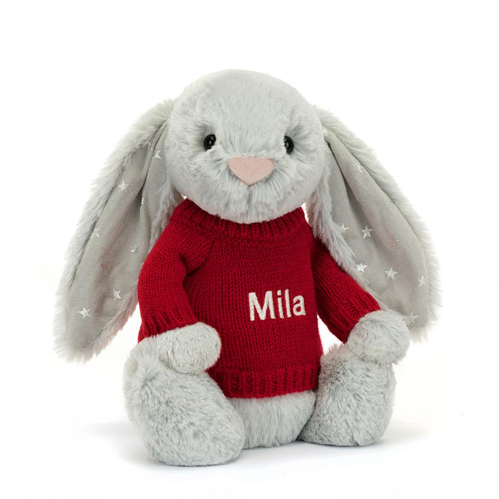 Discover Jellycat Bashful Shimmer Bunny with Personalised Jumper 31cm x 12cm x 9cm Grises | México  6789JHMOE
