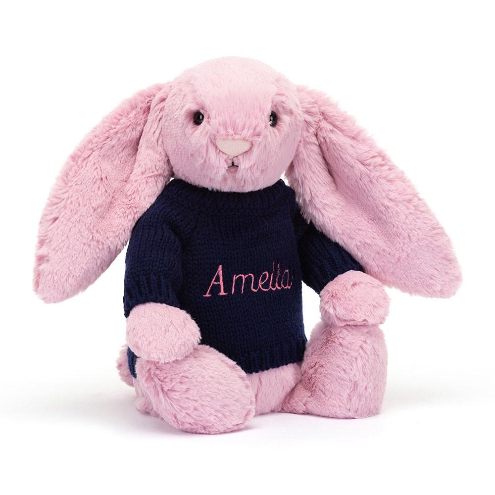 Discover Jellycat Bashful Tulip Bunny with Personalised Navy Jumper 31cm x 12cm x 9cm Rosas | México  1248JZNIK