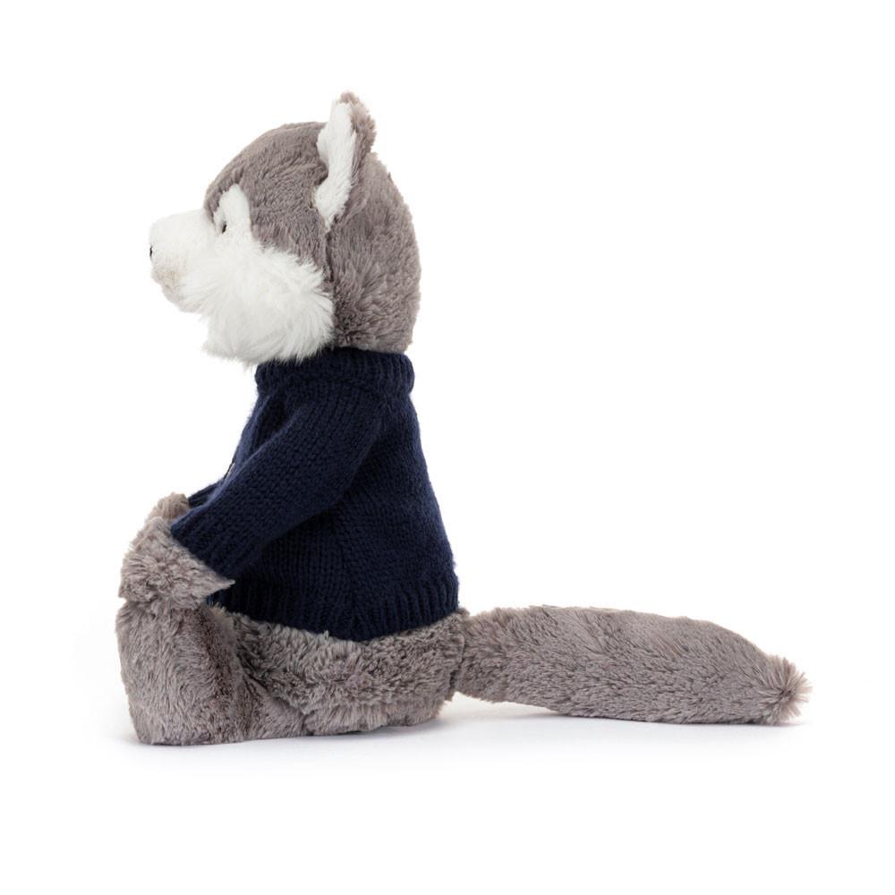 Discover Jellycat Bashful Wolf with Personalised Navy Jumper 31cm x 12cm x 9cm Grises | México  9702HZGNM