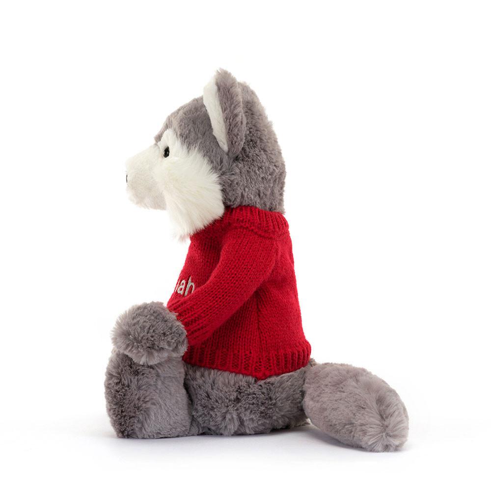 Discover Jellycat Bashful Wolf with Personalised Jumper 31cm x 12cm x 9cm Grises | México  3509GTFYX