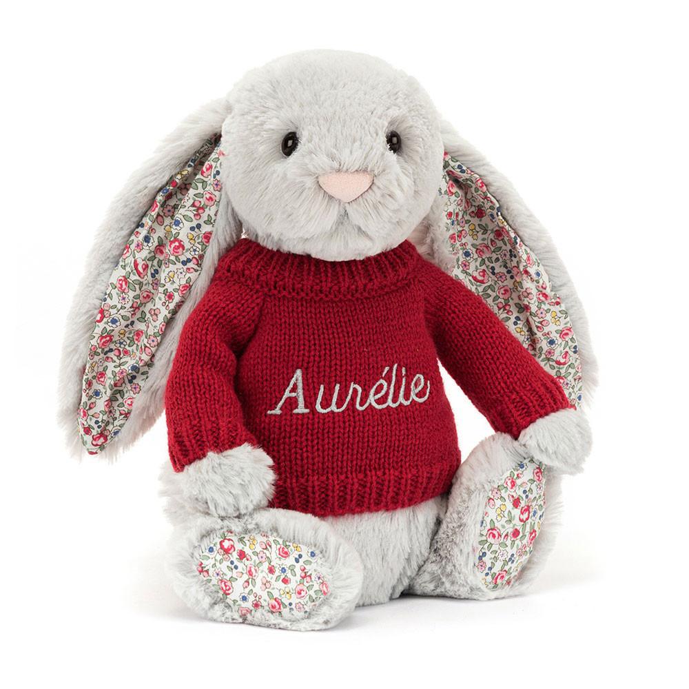 Discover Jellycat Blossom Silver Bunny with Personalised Jumper 31cm x 12cm x 9cm Grises | México  6430TGPES
