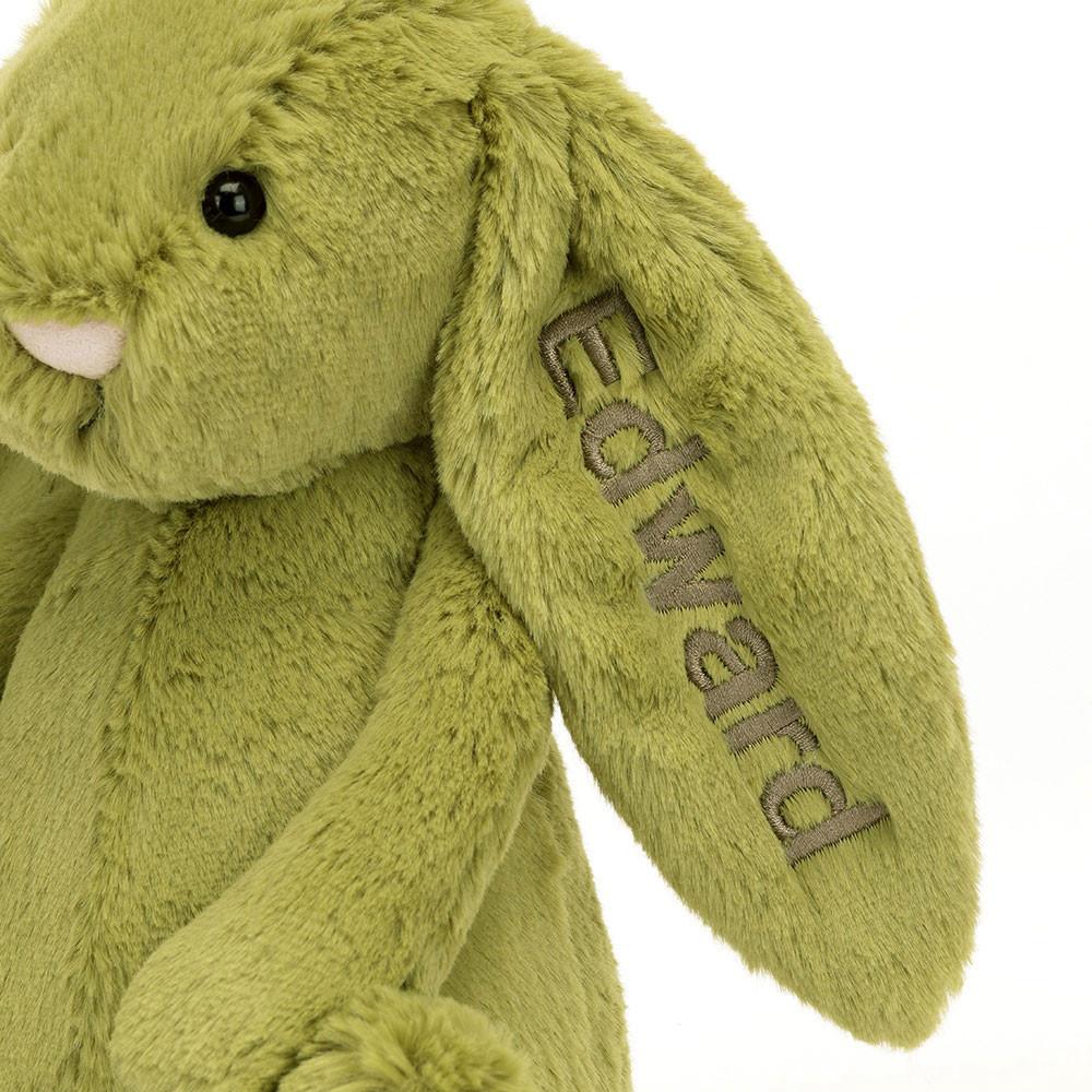 Discover Jellycat Personalised Bashful Moss Bunny Medium 31cm x 12cm x 9cm Verdes | México  5184MXSLB
