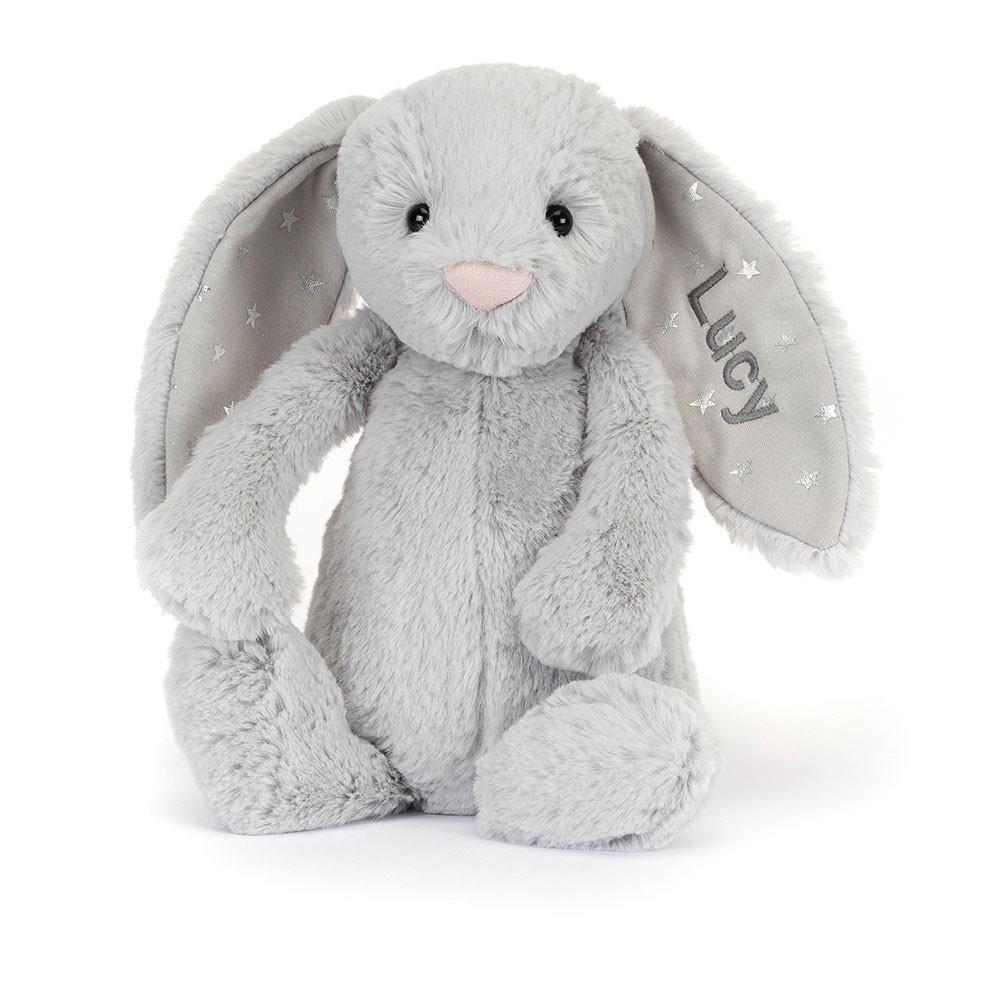 Discover Jellycat Personalised Bashful Shimmer Bunny Medium 31cm x 12cm x 9cm Grises | México  6298SRIME